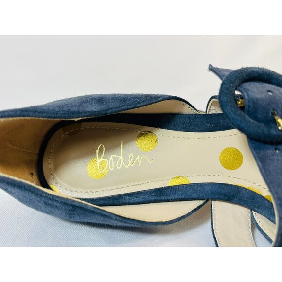 Boden Evie Pointed Ballet Flats Mary Jane Strappy 36 US 5.5 Blue Suede - Picture 9 of 9